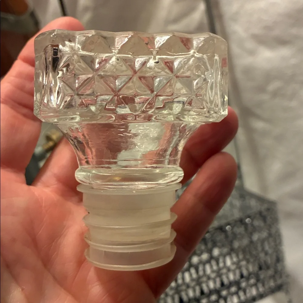Elegant Glass Decanter with Metal Holder Both Square W/Square Stopper Original